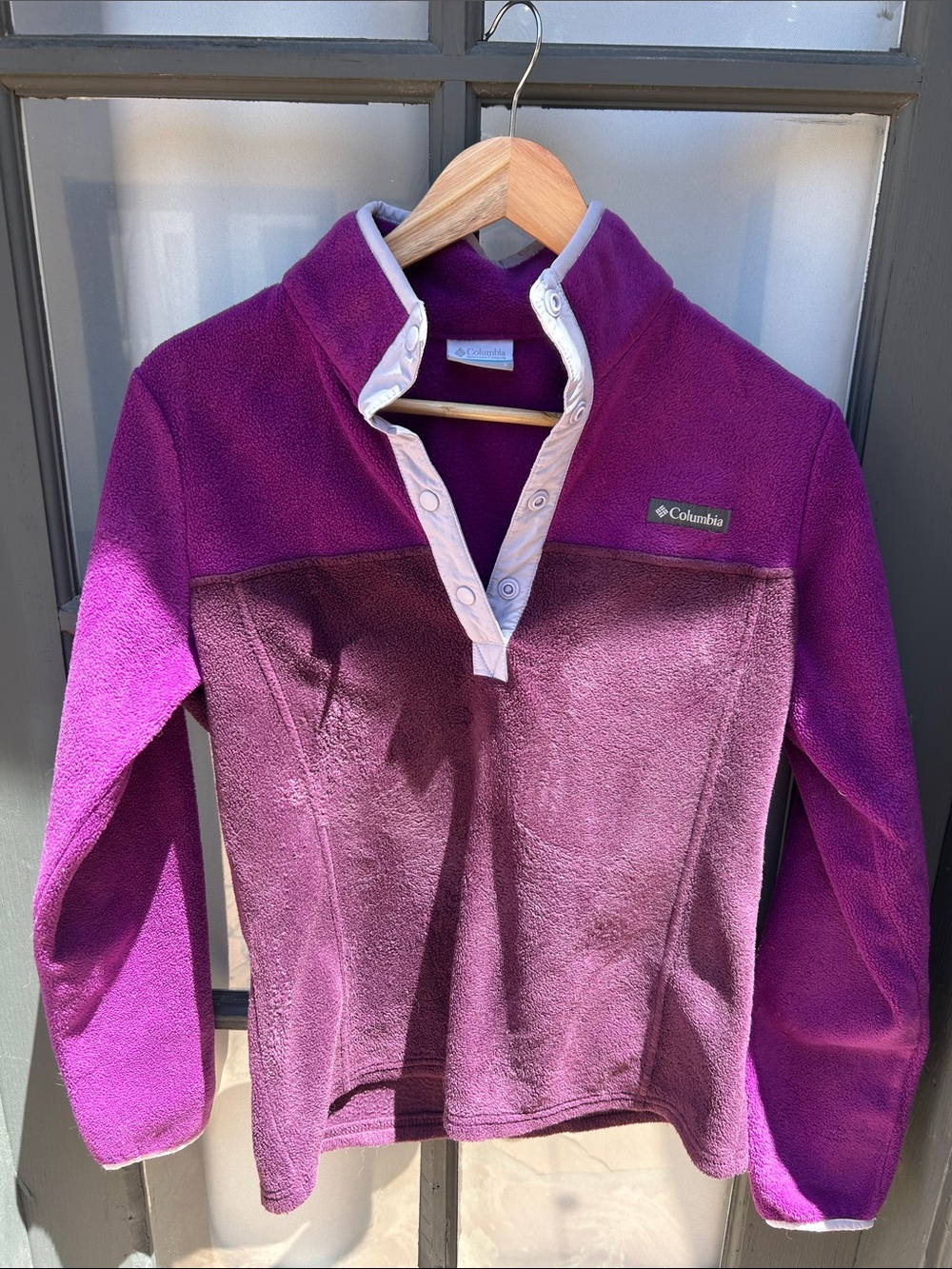 Columbia Two-Tone Purple Fleece Snap Pullover size small